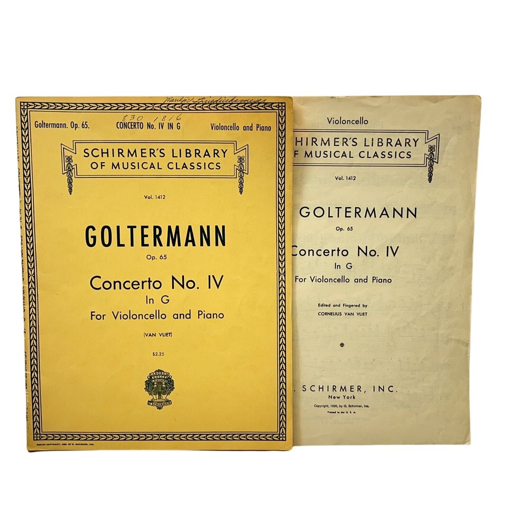 Goltermann Op 65 Concerto No IV in G Violincello and Piano Vintage Sheet Music