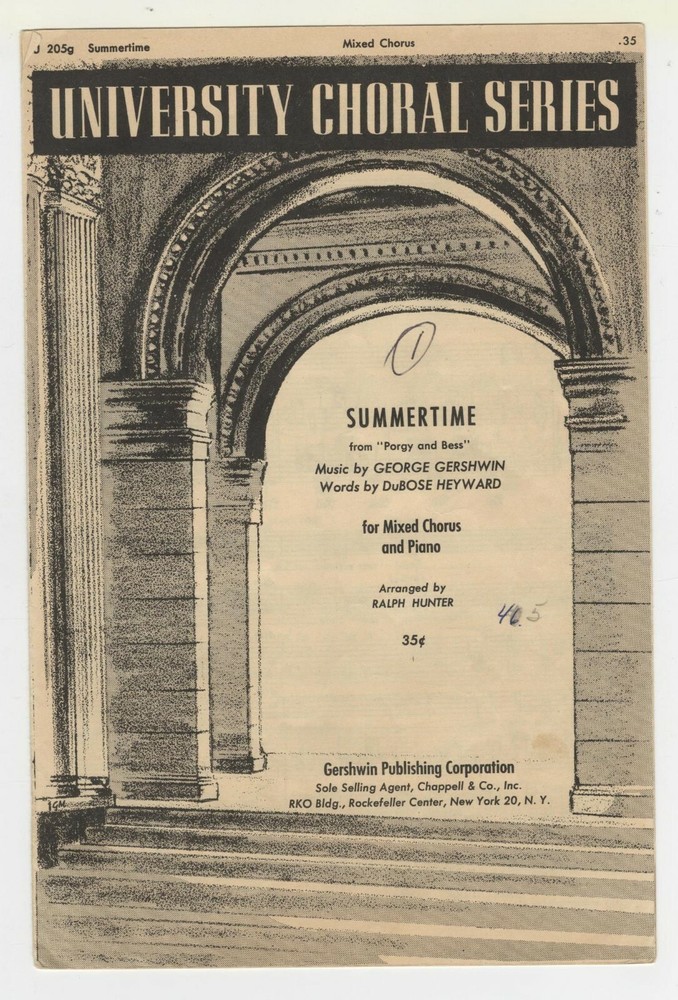 Gershwin Publishing Co (U 205g) Choral Music: Summertime- S.A.T.B. -Qty. 9