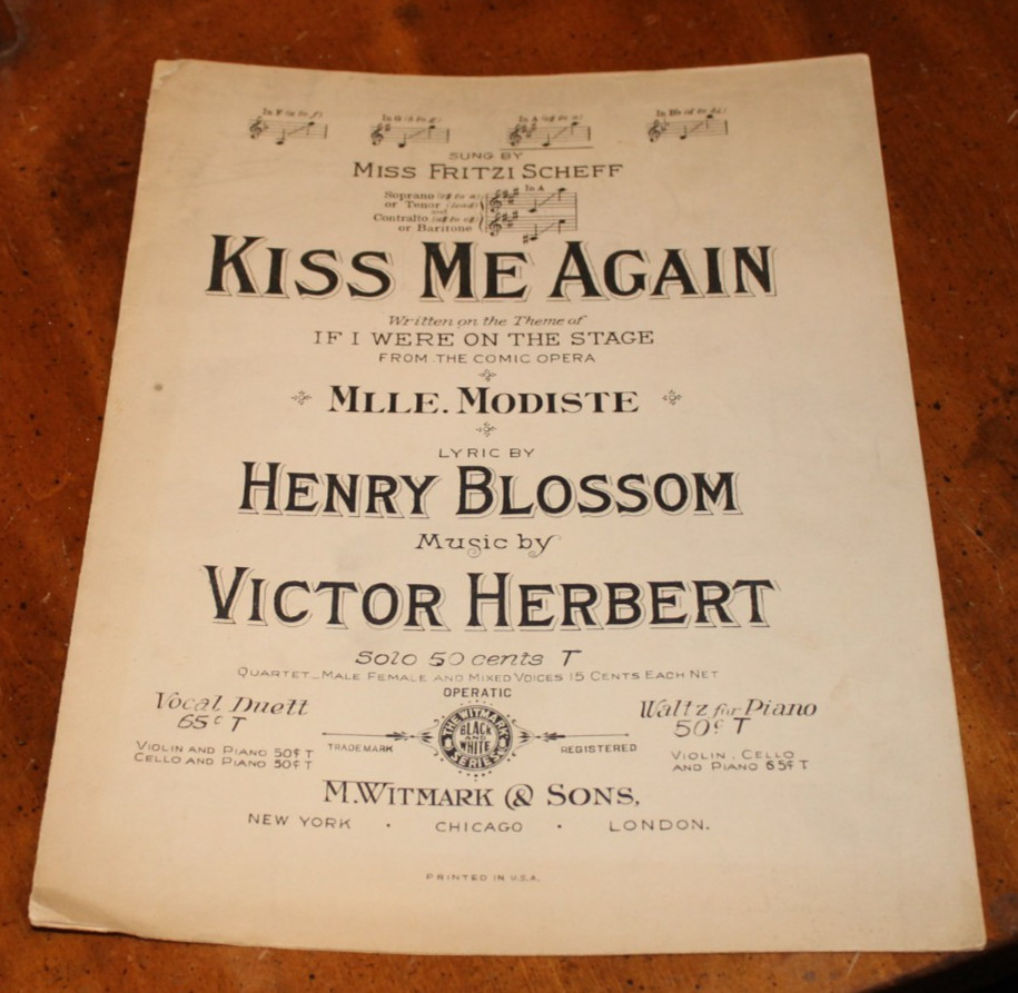 Kiss Me Again ~ « Mlle. Modiste » ~ 1915 Witmark Sheet Music