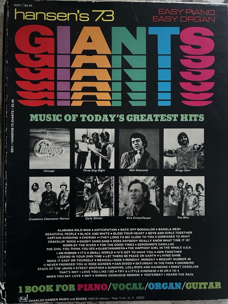 Hansen’s 73 Giants Songbook Piano Vocal Organ Guitar, piano, organ