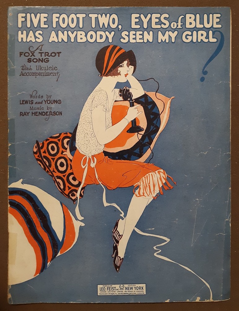 Five Foot Two Eyes of Blue Fox Trot for Piano & Ukulele sheet music 1925 Vintage