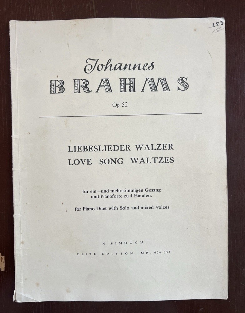 Brahms LOVE SONG WALTZES Op. 52 for Piano Duet with Solo and mixed voices