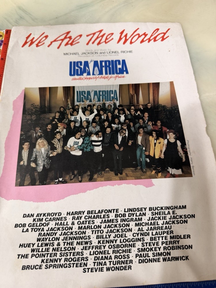1985 We Are The World USA For Africa Original Sheet Music Michael Jackson Richie