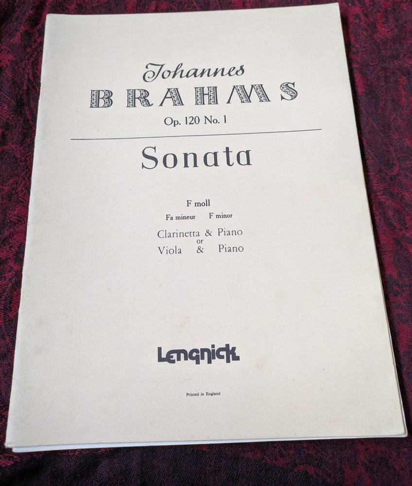 Brahms Sonata Viola/Clarinet & Piano F minor Op120 No1 Lengnick Great Condition