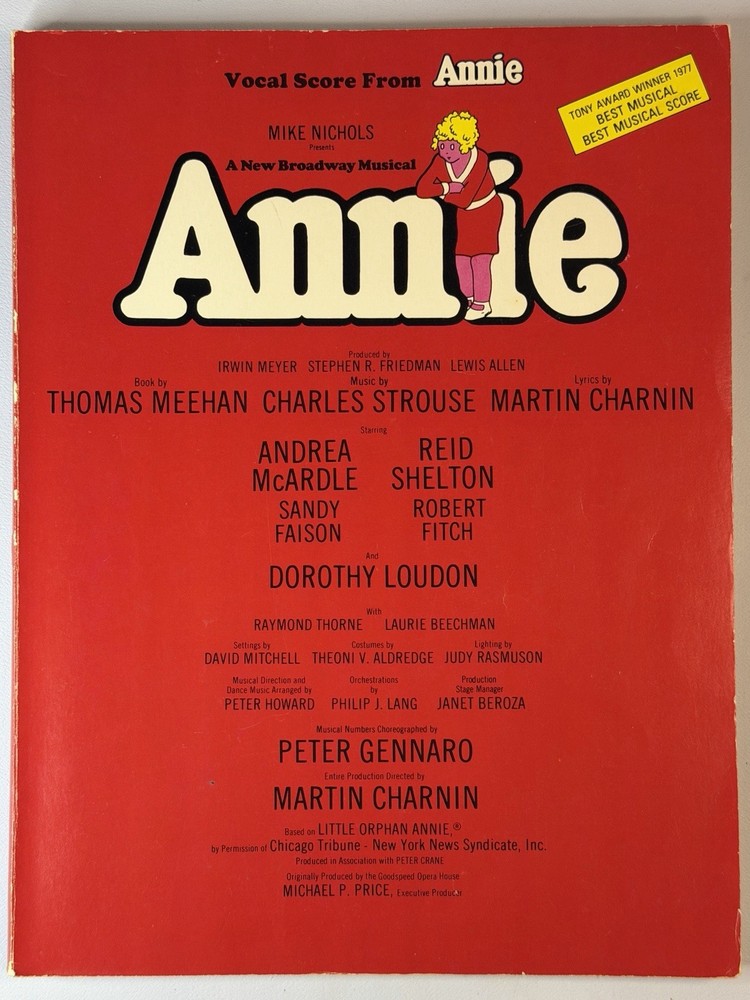 Rare Annie Vocal Score 1977 Near Mint 128 Page Broadway Musical Charles Strouse