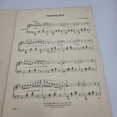 Humming Bird: For The Piano By N. Louise Wright Sheet Music Vintage