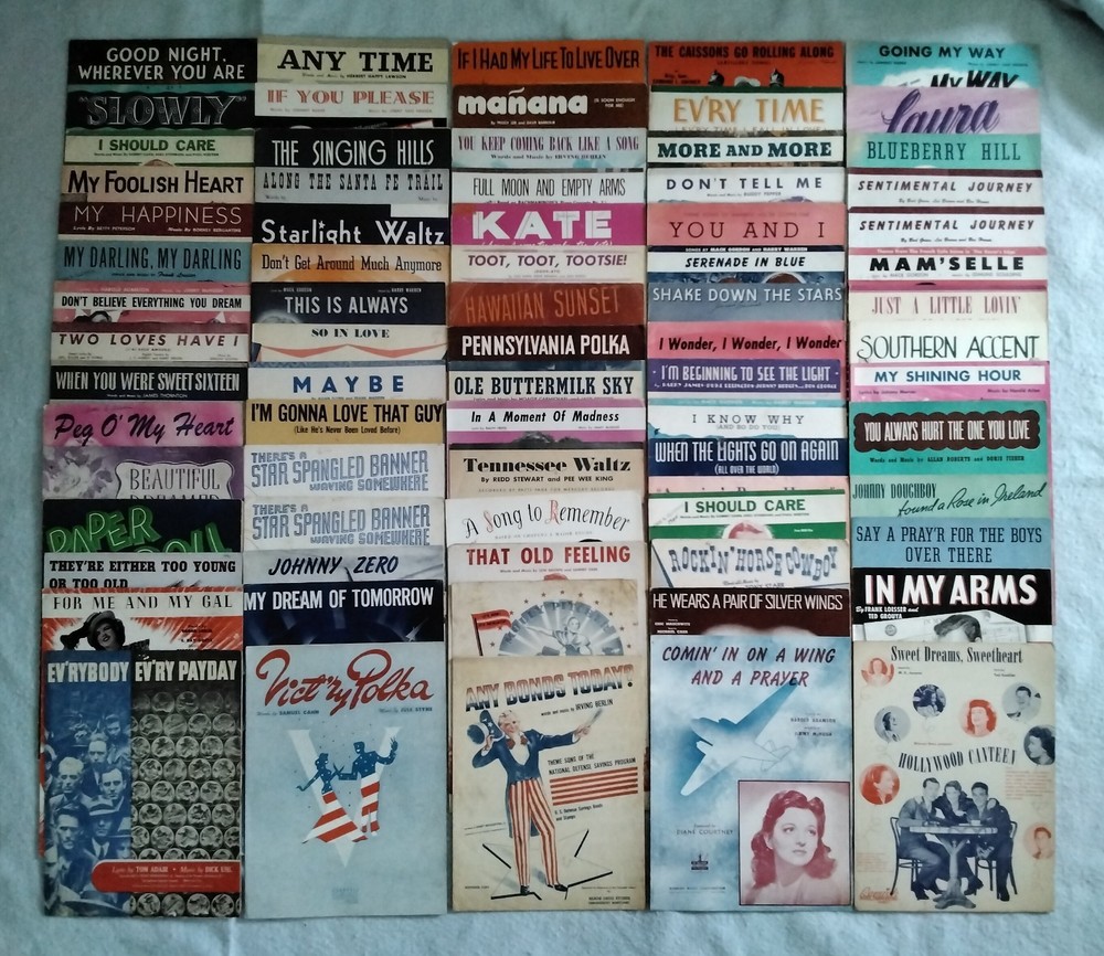 Vintage Sheet Music 75 pc Mixed Lot 1940&rsquo;s WWII Patriotic Movie Popular Songs