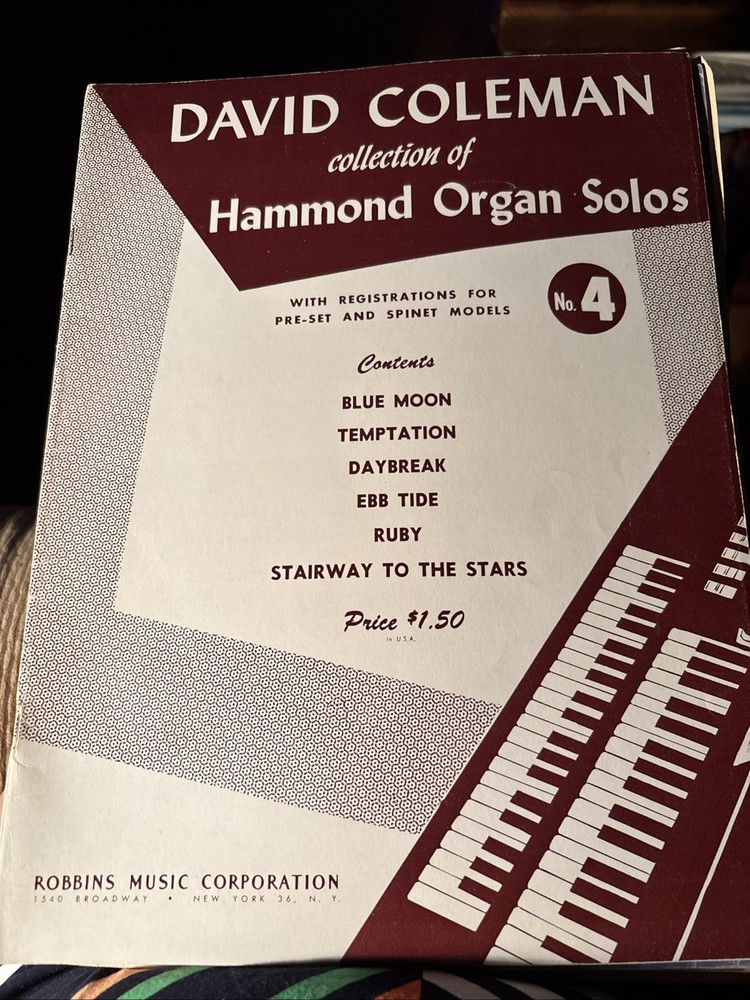 David Coleman Collection of Hammond Organ Solos No. 4 Robbins Music Book 1962