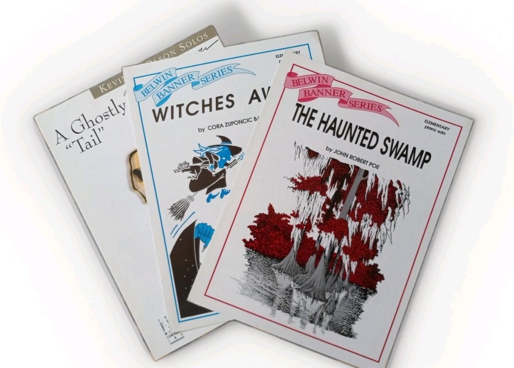 Lot of 3 Halloween Elementary Piano Solo Sheet Music, FJH Music, Belwin Banner