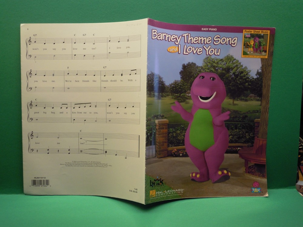 Barney Theme Song & I Love You – 1992 US Easy Piano Sheet Music with Poster