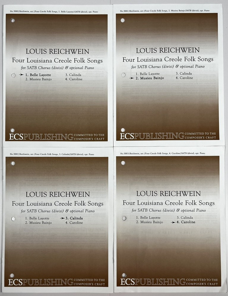 Four Louisiana Creole Folk Songs Louis Reichwein SATB Chorus Piano Sheet Music