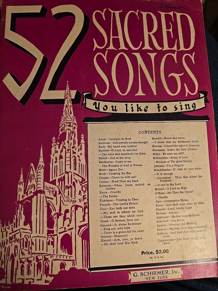 52 SACRED SONGS YOU LIKE TO SING 1939 Sheet Music G Schirmer Songbook 233pg G115