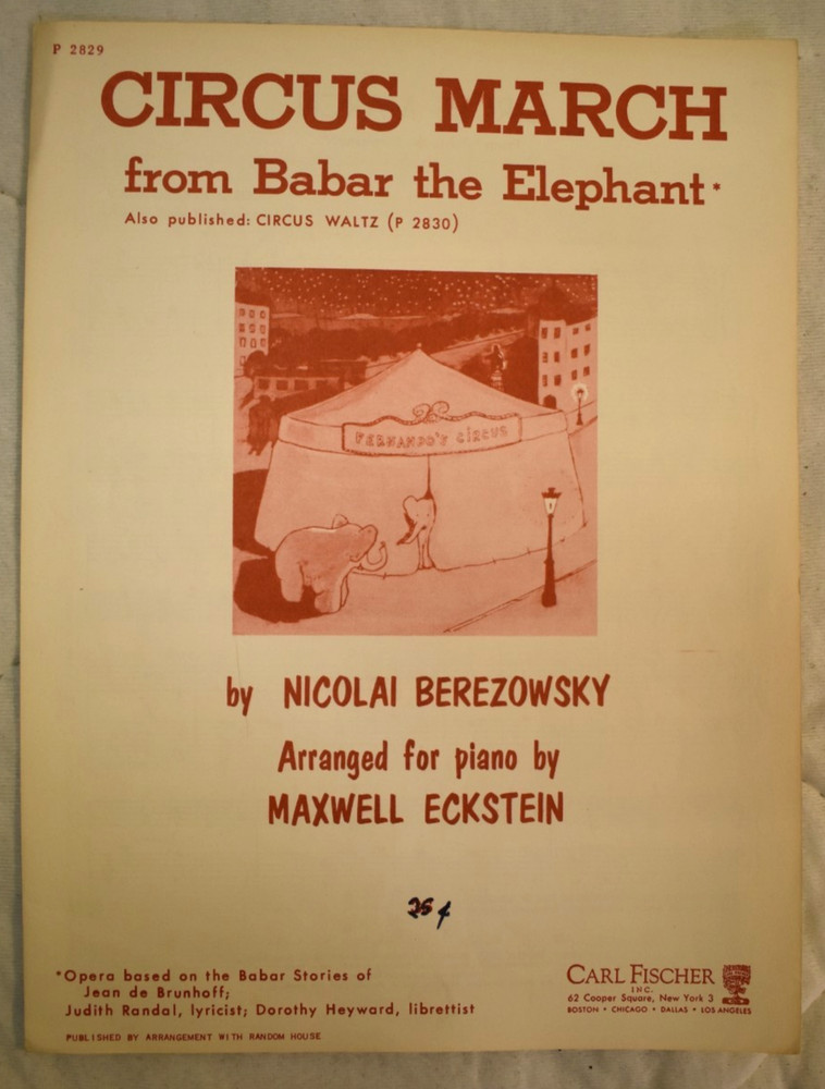 Vintage 1952 Babar the Elephant Circus March Sheet Music Nicolai Berezowsky