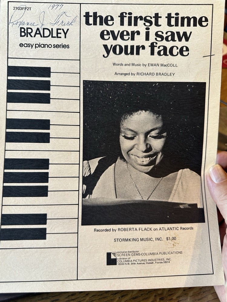 J 1971 Sheet Music ROBERTA FLACK ‘The First Time Ever…’ (easy piano)