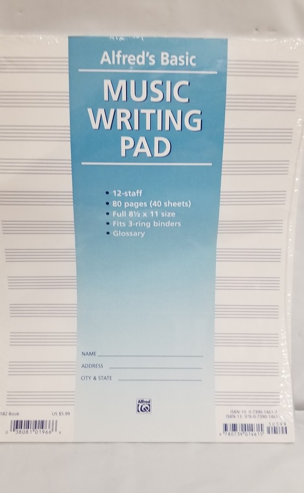 Alfred&rsquo;s Basic Music Writing Pad 12 Staff 80 Pages 40 Sheets Sealed New