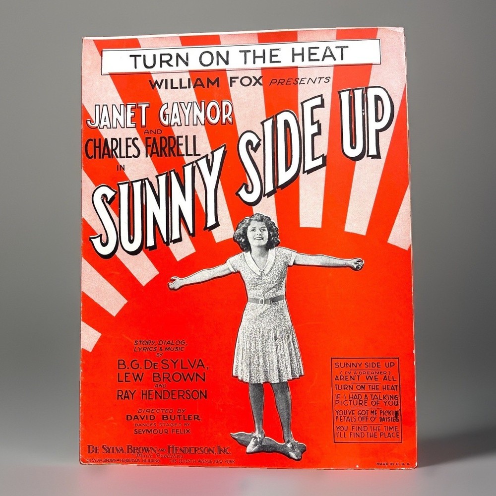 Turn On the Heat VTG Sheet Music 1929 Sunny Side Up Janet Gaynor Charles Farrell
