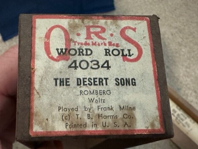 QRS Word Player Piano Roll 4034 The Desert Song Waltz Frank Milne TX
