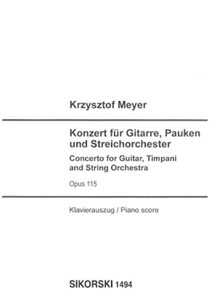 Krzysztof Meyer Concerto for Guitar Timpani String Op 115 Piano Sheet Music Book