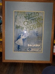 Original 1901 Framed Sheet Music Cover « Hello Central, Give Me Heaven » Vintage