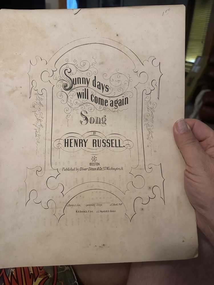 11×14 Mid-1800s Henry Russell Sheet Music SUNNY DAYS WILL COME AGAIN