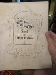 11×14 Mid-1800s Henry Russell Sheet Music SUNNY DAYS WILL COME AGAIN