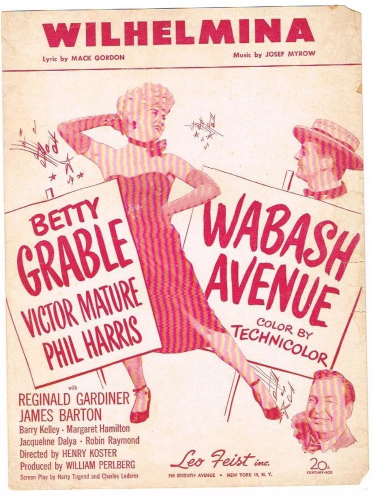 1950 Sheet Music Wilhelmina 20th. Century Fox Wabash Avenue w/ B.Grable/V.Mature