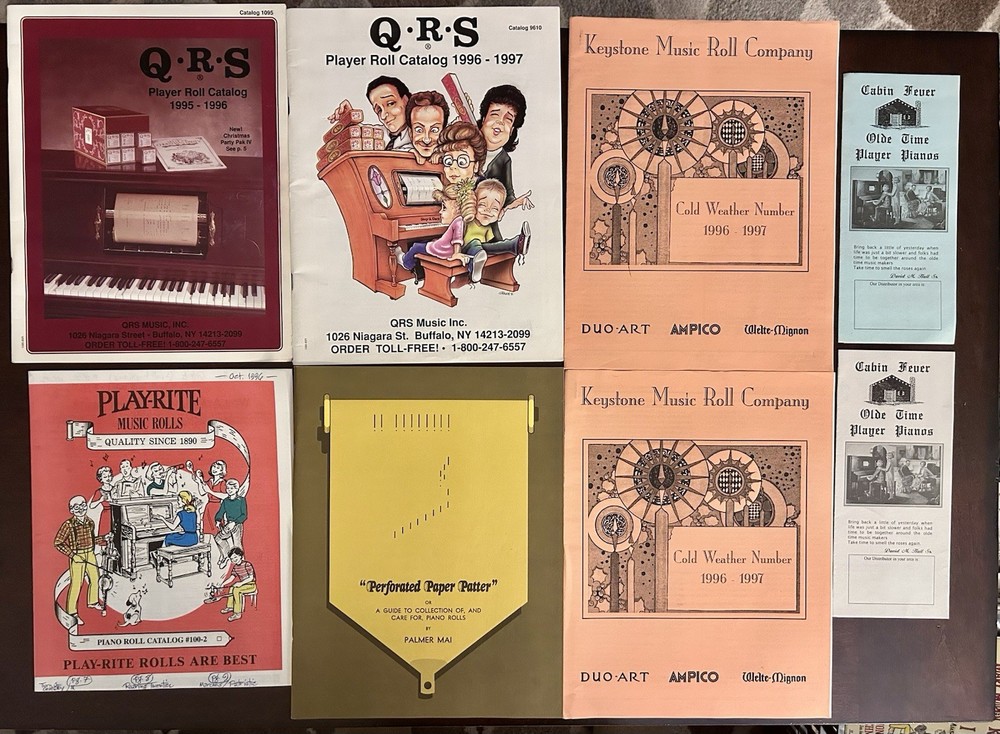 Lot Of 8 Piano Music Roll Catalogs, Pamphlets & Collecting Guide. Q.R.S. Player
