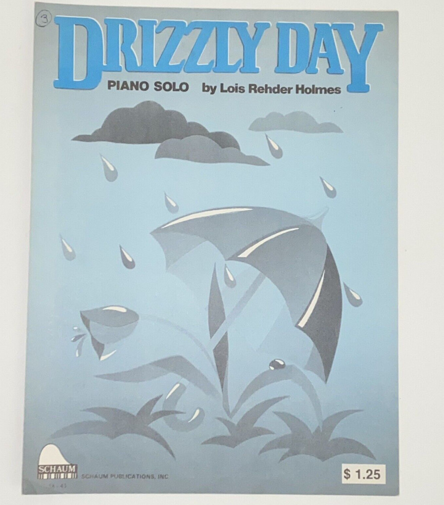 Vintage 1990 Drizzly Day Piano Solo Sheet Music by Lois Rehder Holmes