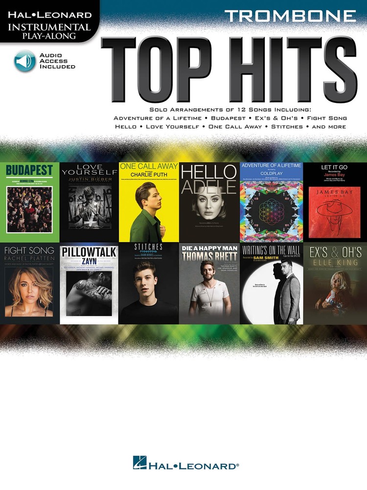 Top Hits for Trombone Solo Sheet Music 12 Pop Songs Play-Along Book Online Audio