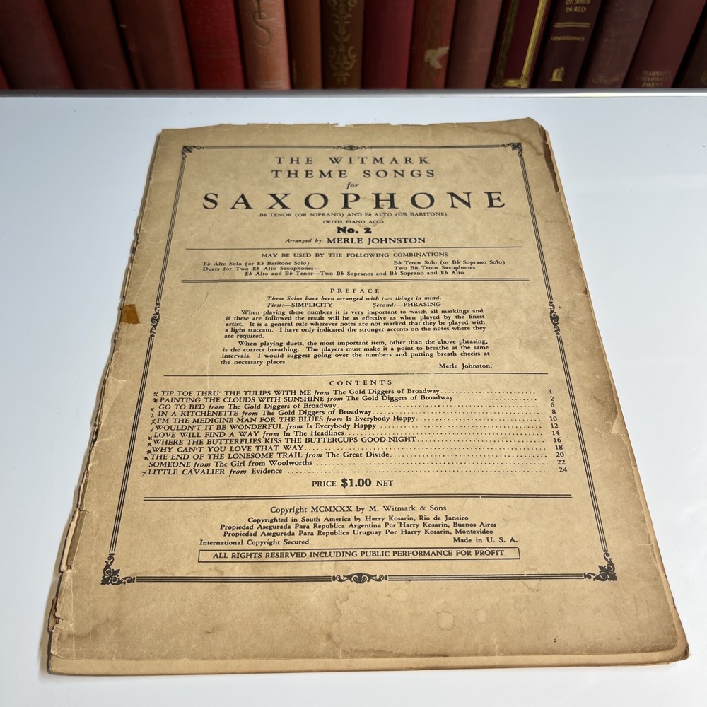 The Witmark Theme Songs For Saxophone No 2 Merle Johnston 1930