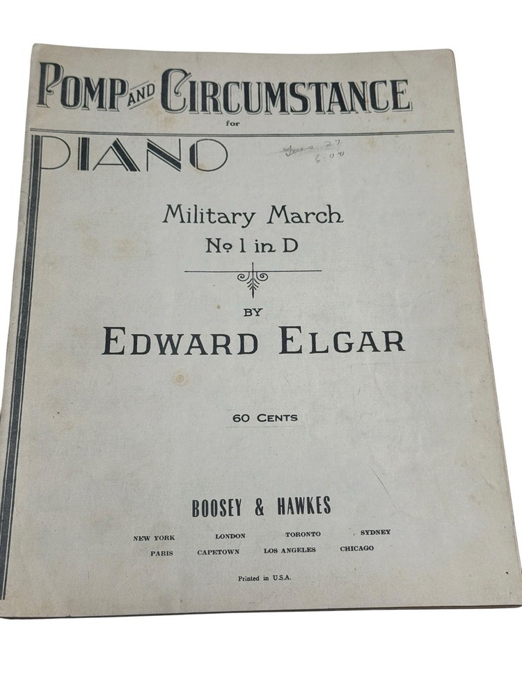 Pomp And Circumstance Elgar Military March No 1 1901 Vtg Sheet Music