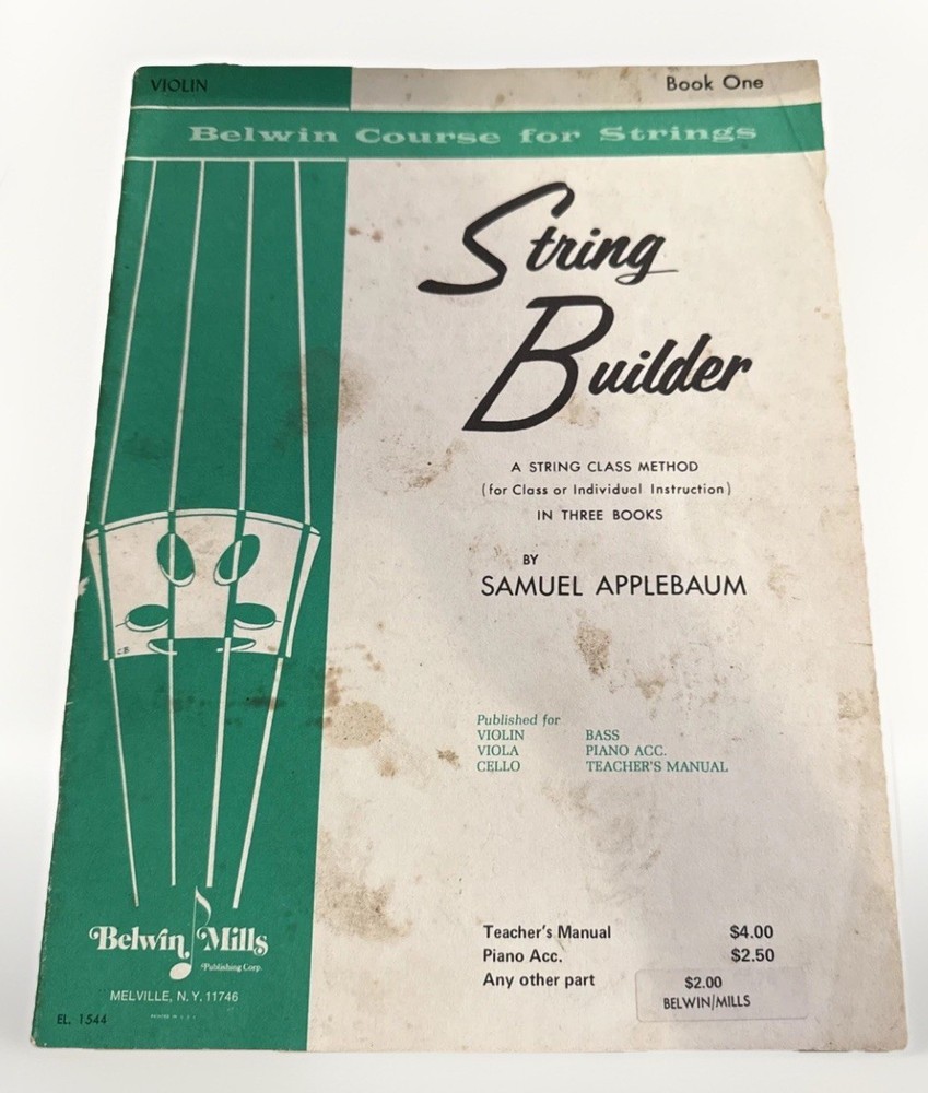 Vtg 1960 Belwin String Builder Book 1 Samuel Applebaum Violin Viola Cello Bass