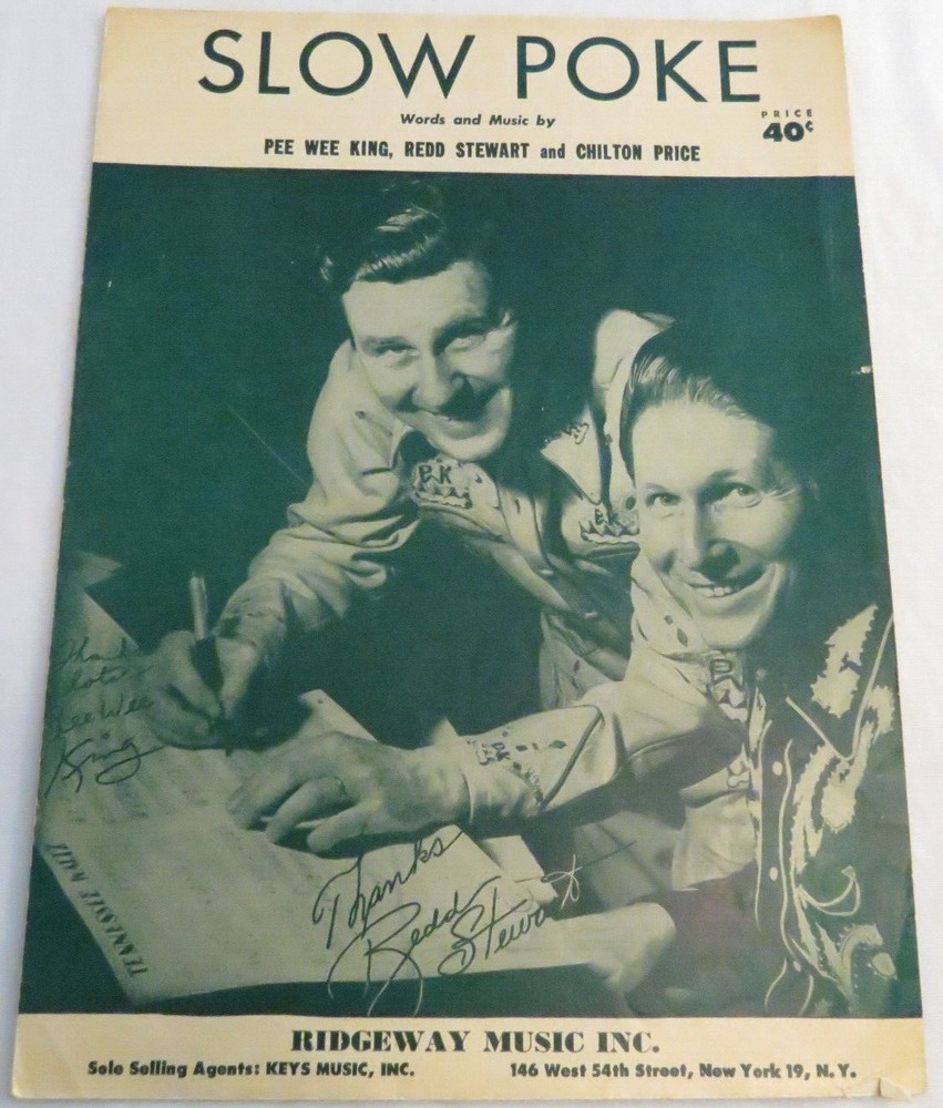 Slow Poke Sheet Music Red Stewart 1951 Pee Wee King Chilton Price
