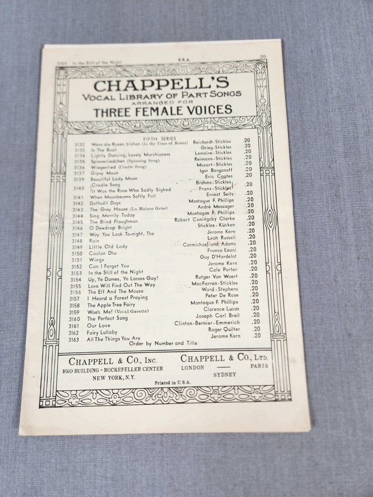 Chappells Vocal Library of Part Songs Three Female Voices Sheet Music 3153 GOOD