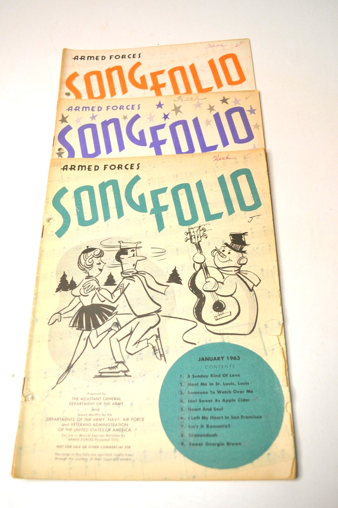 Vtg 1963 Lot of 3 Armed Forces Song Folio Jan Sept Oct Dec Sheet Music Song Book