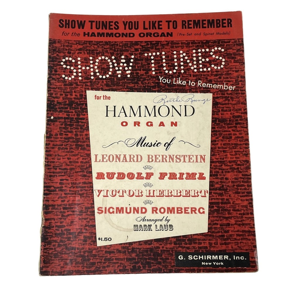 Show Tunes You Like to Remember Hammond Organ u 1960 Vintage Sheet Music Song Bo