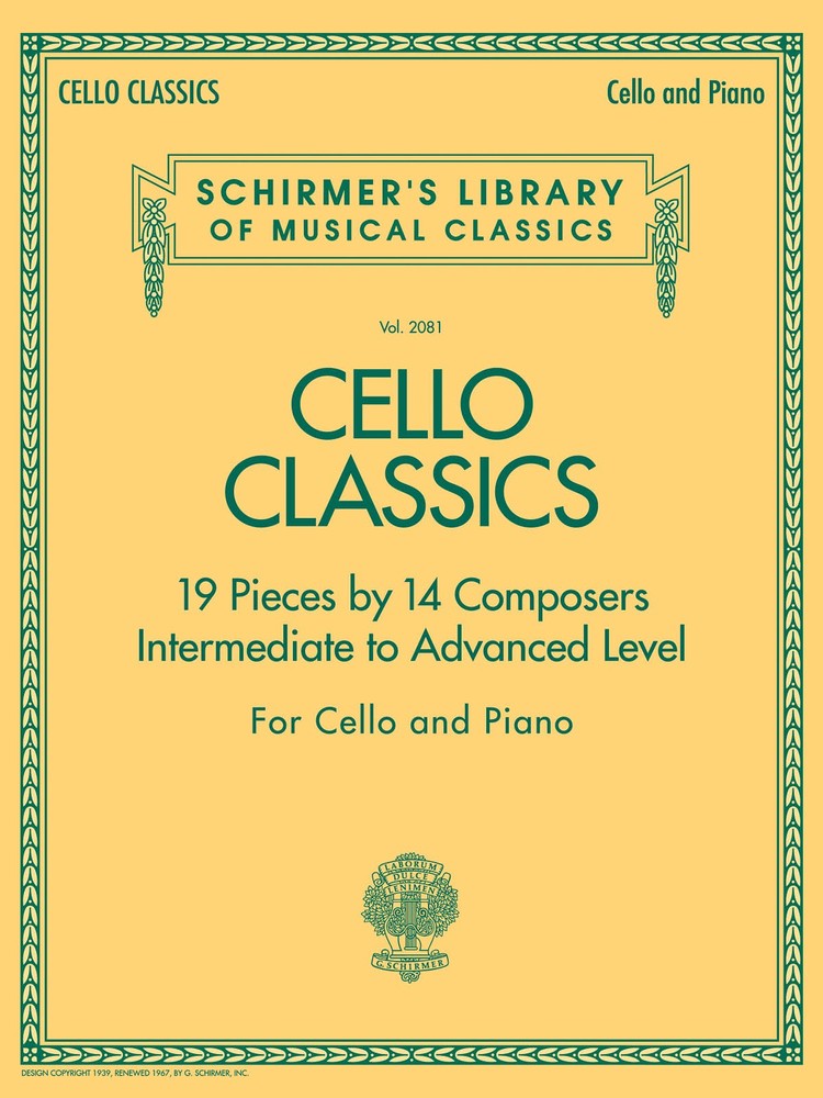 Cello Classics with Piano Sheet Music Intermediate to Advanced G Schirmer Book