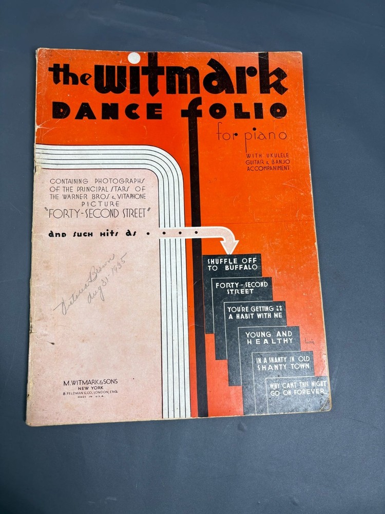 Vintage 1933 The Witmark Dance Folio for Piano Song Book Forty-Second Street M.