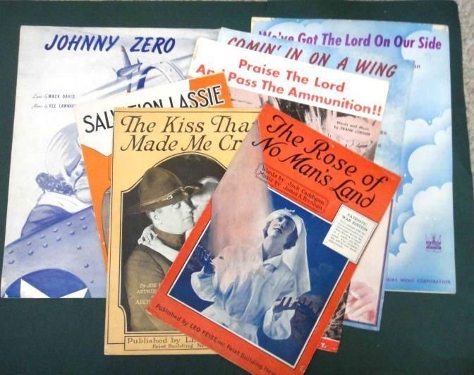 LOT 1940s vintage 7 PIANO WWII SHEET MUSIC johnny zero pass ammo salvation army+
