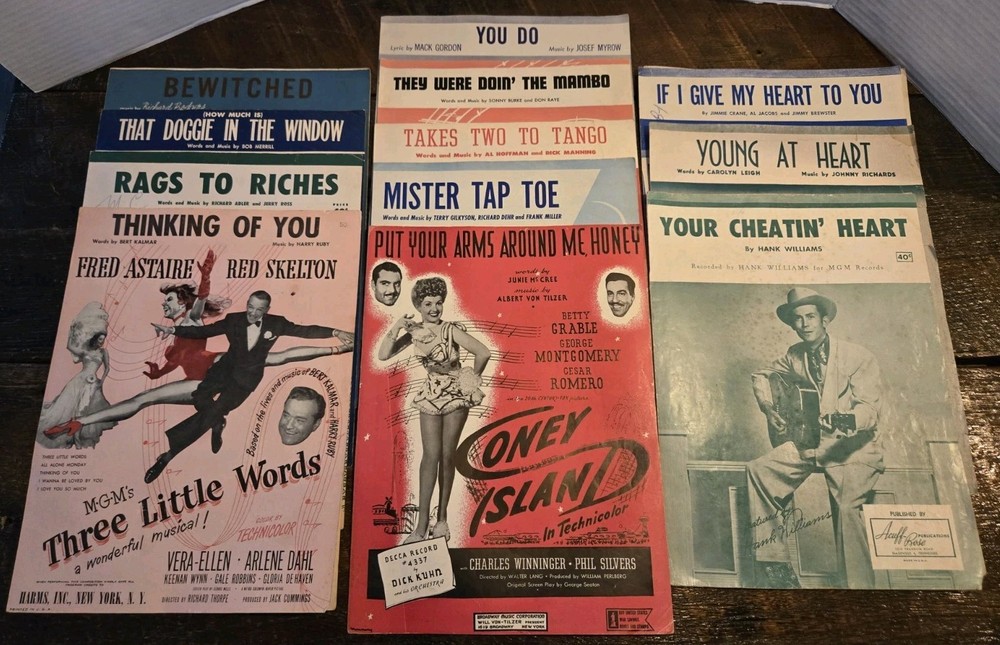 Lot of 12 Vintage Sheet Music 1950&rsquo;S Hank Williams,Doris Day,Tony Bennett + More