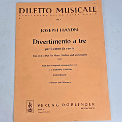 Joseph Haydn Divertimento A Tre Score Sheet Music Horn Violin Cello 1767 Vtg