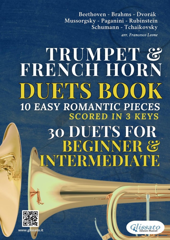 Bb Trumpet F Horn duets book | 10 Easy Romantic Pieces scored in 3 keys 30 d…