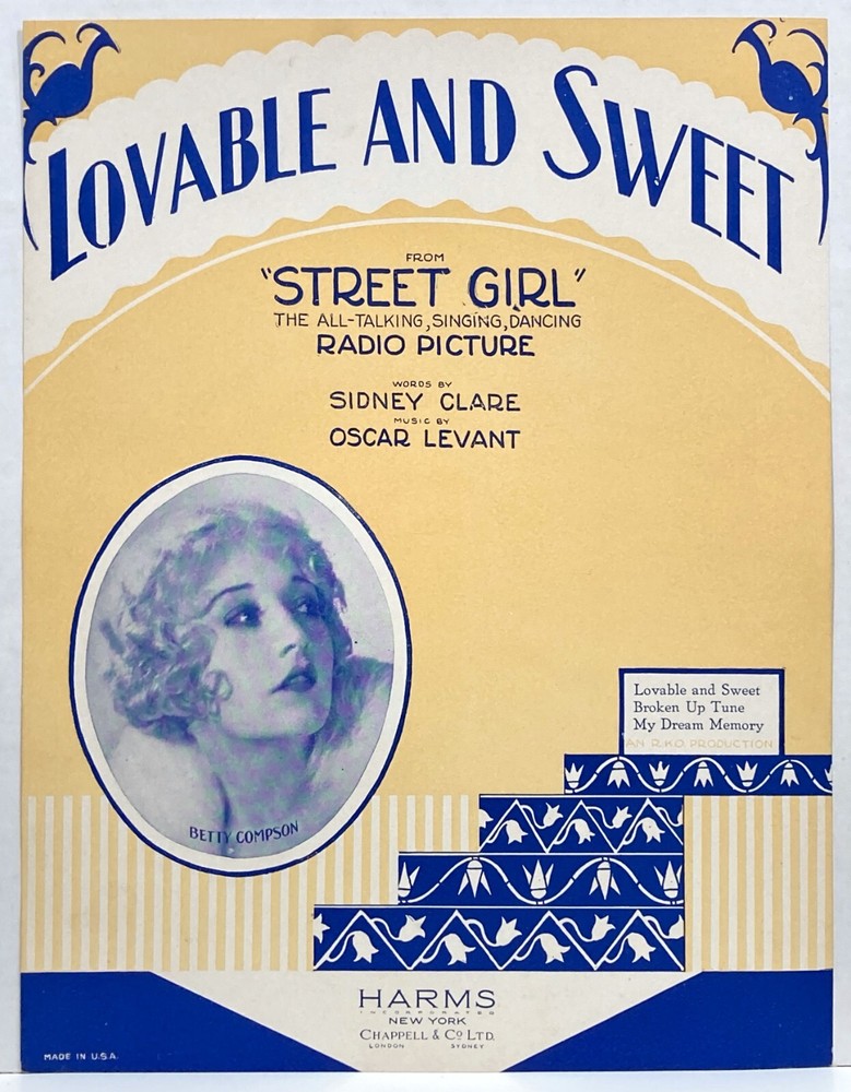 1929 « STREET GIRL » MOVIE SHEET MUSIC STORE ADVERTISING POSTER « LOVABLE & SWEET »