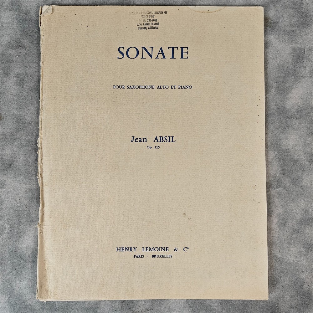 1963 Jean Absil Sonate Op.115 Alto Saxophone & Piano Music Lemoine Vintage Score