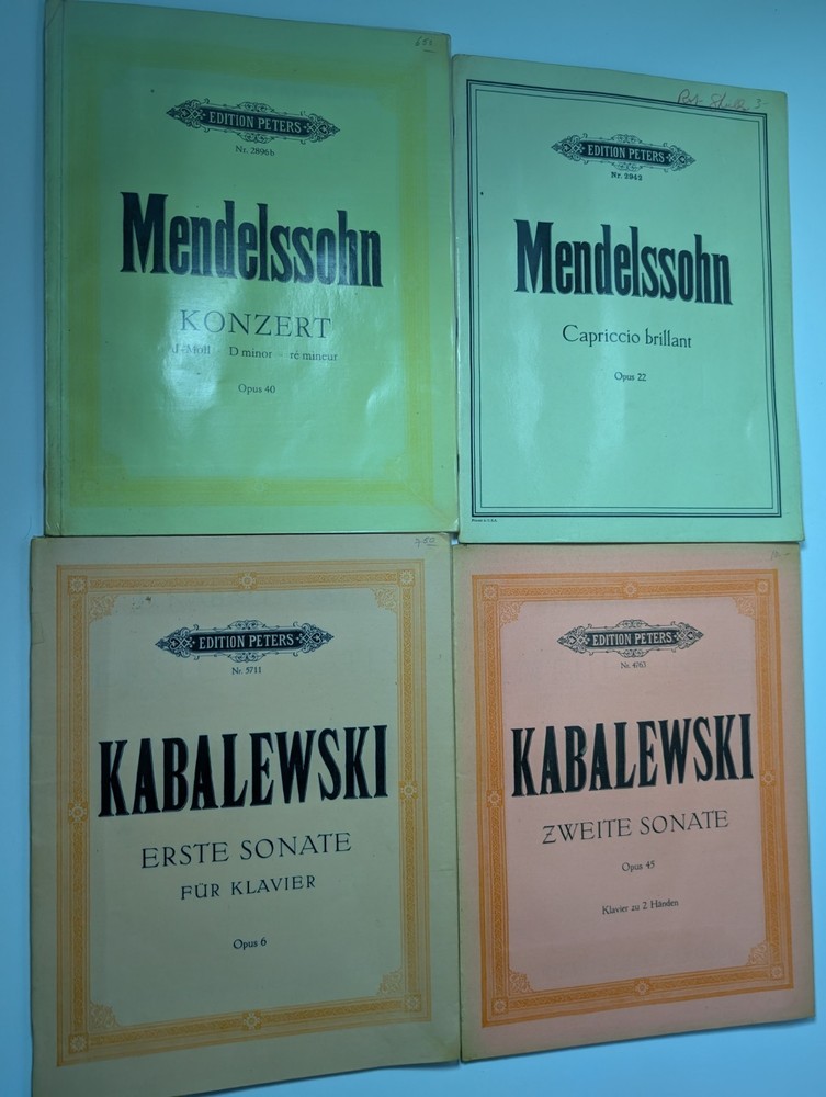 Edition Peters Piano Lot 4 Books Mendelssohn Concerto Kabalevsky Sonatas Clean
