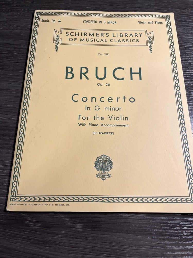 G. Schirmer Bruch Concerto in G minor Violin and Piano Sheet Music Vol. 217