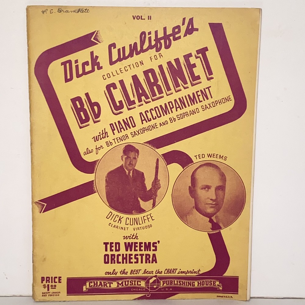 1938 Dick Cunliffe&rsquo;s Collection For Bb Clarinet Sheet Music Songbook Vol II