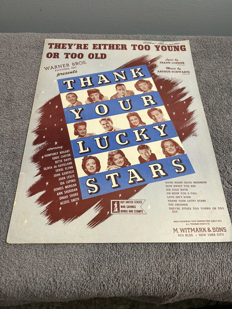 Vintage Sheet Music They&rsquo;re Either Too Young Or Too Old 1943
