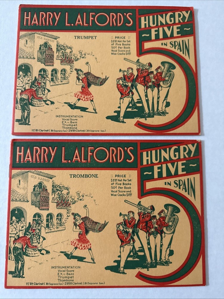 1931 Harry L Alford HUNGRY FIVE IN SPAIN Trumpet + Trombone Parts VG RARE