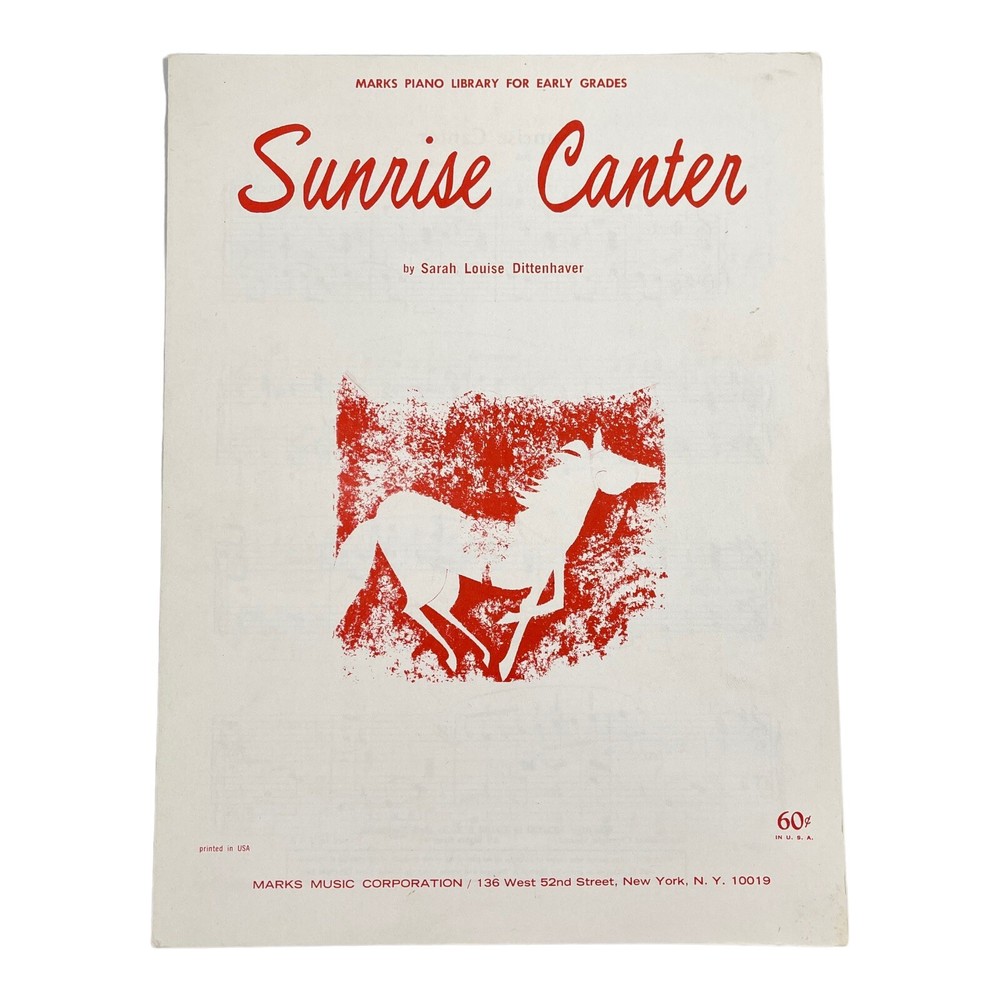 Vintage Sheet Music Sunrise Canter Piano Early Grades by Sarah Dittenhaver